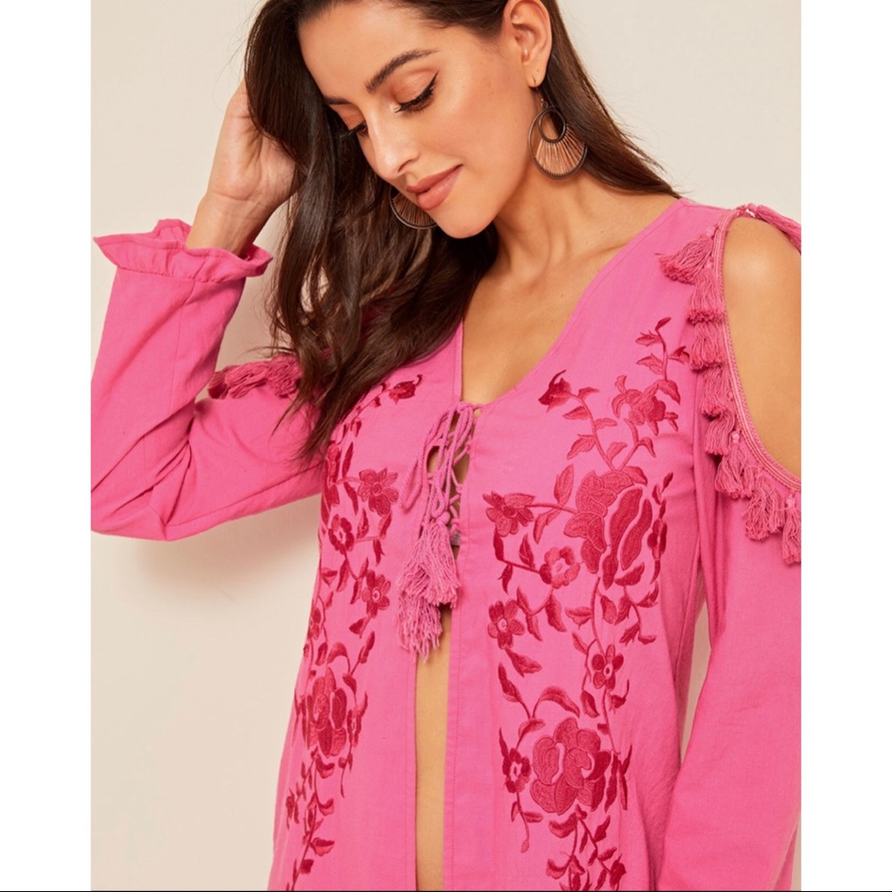 Pink Embroidery Tassel Kimono - Picture 3 of 5